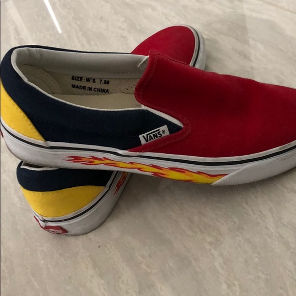 Vans Shoes - Custom slip on vans with flame detailing
